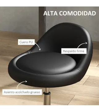 Taburete con Ruedas Taburete Giratoria con Altura Ajustable Taburete Cosmética Dentista Peluqueria Ø50x63-83 cm Negro