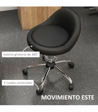 Taburete con Ruedas Taburete Giratoria con Altura Ajustable Taburete Cosmética Dentista Peluqueria Ø50x63-83 cm Negro