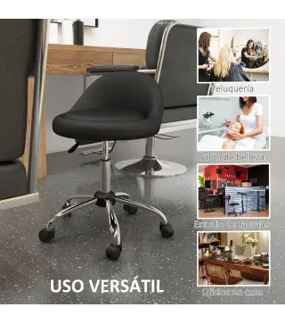 Taburete con Ruedas Taburete Giratoria con Altura Ajustable Taburete Cosmética Dentista Peluqueria Ø50x63-83 cm Negro