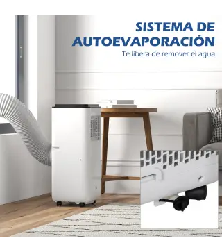 Aire Acondicionado Portátil 10000 BTU 2900W Enfriador Ventilador Deshumidificador 5 en 1 33x28x70,4 cm Blanco