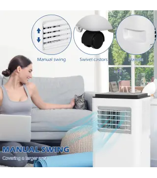 Aire Acondicionado Portátil 10000 BTU 2900W Enfriador Ventilador Deshumidificador 5 en 1 33x28x70,4 cm Blanco