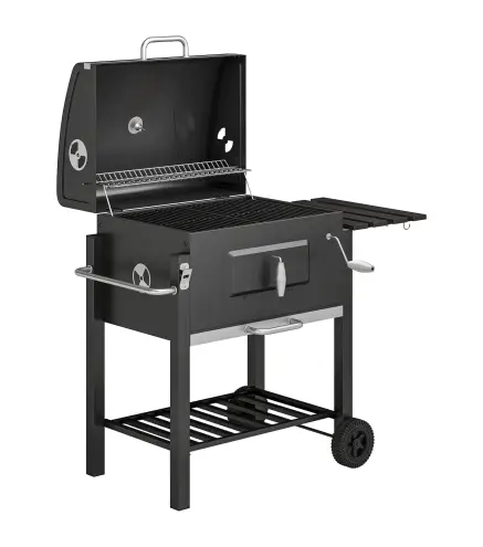 Barbacoa de Carbón con Ruedas Barbacoa con Tapa Parrillas de Acero Inoxidable Termómetro 113x65x108 cm Negro