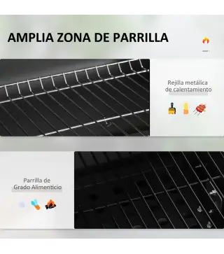 Barbacoa de Carbón con Ruedas Barbacoa con Tapa Parrillas de Acero Inoxidable Termómetro 113x65x108 cm Negro