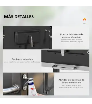Barbacoa de Carbón con Ruedas Barbacoa con Tapa Parrillas de Acero Inoxidable Termómetro 113x65x108 cm Negro