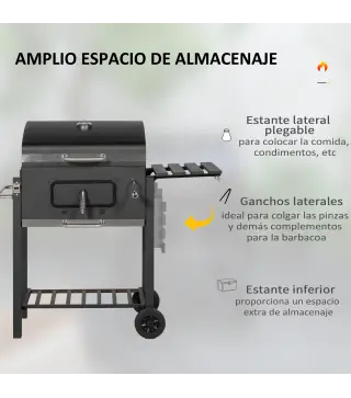 Barbacoa de Carbón con Ruedas Barbacoa con Tapa Parrillas de Acero Inoxidable Termómetro 113x65x108 cm Negro