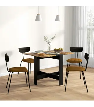 Mesa Plegable de Comedor Mesa de Cocina con Alas Abatibles para Espacio Pequeño 103x76x73,5 cm Negro y Marrón Rústico