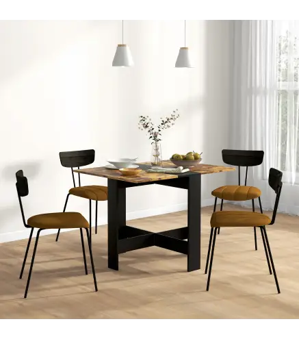 Mesa Plegable de Comedor Mesa de Cocina con Alas Abatibles para Espacio Pequeño 103x76x73,5 cm Negro y Marrón Rústico