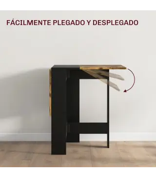 Mesa Plegable de Comedor Mesa de Cocina con Alas Abatibles para Espacio Pequeño 103x76x73,5 cm Negro y Marrón Rústico