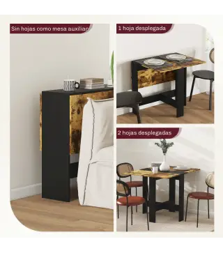 Mesa Plegable de Comedor Mesa de Cocina con Alas Abatibles para Espacio Pequeño 103x76x73,5 cm Negro y Marrón Rústico