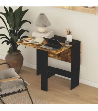 Mesa Plegable de Comedor Mesa de Cocina con Alas Abatibles para Espacio Pequeño 103x76x73,5 cm Negro y Marrón Rústico