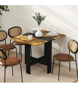 Mesa Plegable de Comedor Mesa de Cocina con Alas Abatibles para Espacio Pequeño 103x76x73,5 cm Negro y Marrón Rústico