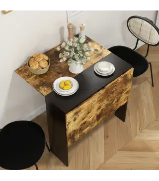 Mesa Plegable de Comedor Mesa de Cocina con Alas Abatibles para Espacio Pequeño 103x76x73,5 cm Negro y Marrón Rústico