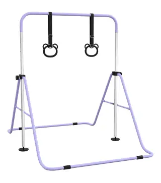 Barra de Gimnasia para Niños Altura Ajustable en 5 Niveles y Anillos Entrenamiento de Gimnasia Plegable en Casa Púrpura
