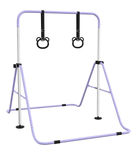Barra de Gimnasia para Niños Altura Ajustable en 5 Niveles y Anillos Entrenamiento de Gimnasia Plegable en Casa Púrpura