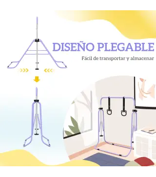 Barra de Gimnasia para Niños Altura Ajustable en 5 Niveles y Anillos Entrenamiento de Gimnasia Plegable en Casa Púrpura