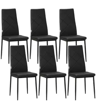 Set de 6 Sillas de Comedor Tapizadas de Cuero Sintético con Respaldo Alto y Patas de Acero 41x50x97 cm Negro