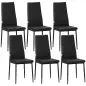 Set de 6 Sillas de Comedor Tapizadas de Cuero Sintético con Respaldo Alto y Patas de Acero 41x50x97 cm Negro