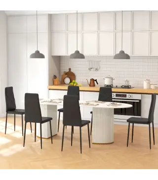 Set de 6 Sillas de Comedor Tapizadas de Cuero Sintético con Respaldo Alto y Patas de Acero 41x50x97 cm Negro