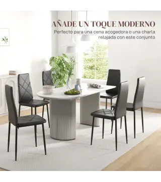 Set de 6 Sillas de Comedor Tapizadas de Cuero Sintético con Respaldo Alto y Patas de Acero 41x50x97 cm Negro