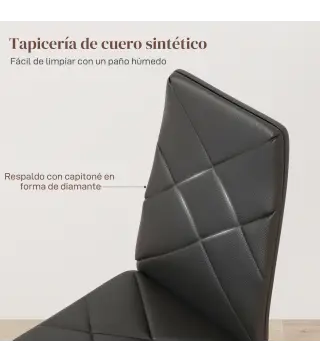 Set de 6 Sillas de Comedor Tapizadas de Cuero Sintético con Respaldo Alto y Patas de Acero 41x50x97 cm Negro