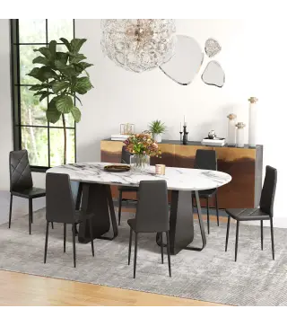 Set de 6 Sillas de Comedor Tapizadas de Cuero Sintético con Respaldo Alto y Patas de Acero 41x50x97 cm Negro