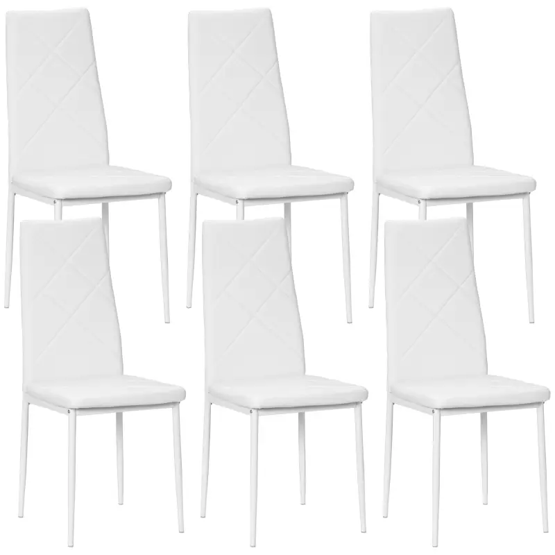 Set de 6 Sillas de Comedor Tapizadas de Cuero Sintético con Respaldo Alto y Patas de Acero 41x50x97 cm Blanco