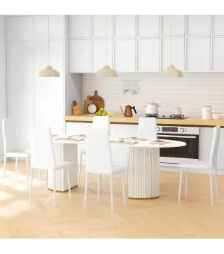 Set de 6 Sillas de Comedor Tapizadas de Cuero Sintético con Respaldo Alto y Patas de Acero 41x50x97 cm Blanco