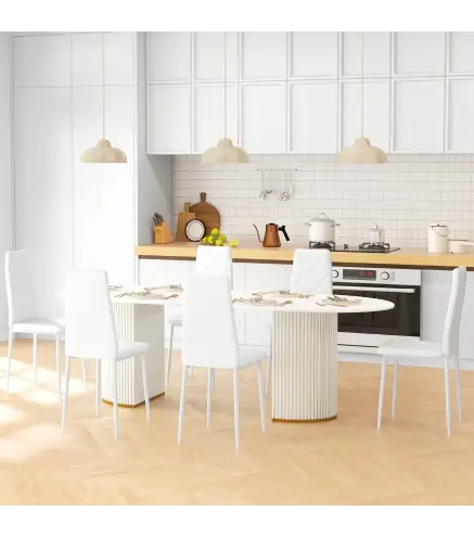 Set de 6 Sillas de Comedor Tapizadas de Cuero Sintético con Respaldo Alto y Patas de Acero 41x50x97 cm Blanco