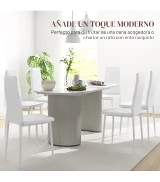 Set de 6 Sillas de Comedor Tapizadas de Cuero Sintético con Respaldo Alto y Patas de Acero 41x50x97 cm Blanco