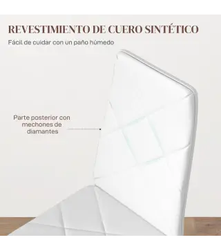 Set de 6 Sillas de Comedor Tapizadas de Cuero Sintético con Respaldo Alto y Patas de Acero 41x50x97 cm Blanco
