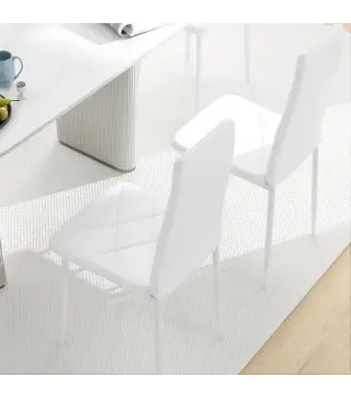 Set de 6 Sillas de Comedor Tapizadas de Cuero Sintético con Respaldo Alto y Patas de Acero 41x50x97 cm Blanco