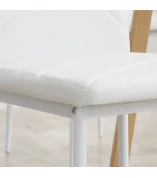 Set de 6 Sillas de Comedor Tapizadas de Cuero Sintético con Respaldo Alto y Patas de Acero 41x50x97 cm Blanco