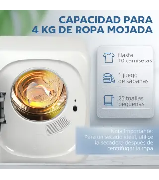 Secadora de Evacuación 4 KG 800W Función Antiarrugas Función Esterilizar 5 Programas Carga Frontal 48x40x56 cm Blanco