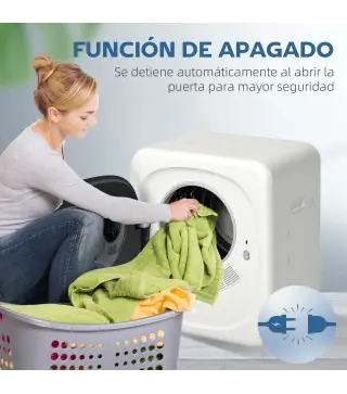 Secadora de Evacuación 4 KG 800W Función Antiarrugas Función Esterilizar 5 Programas Carga Frontal 48x40x56 cm Blanco