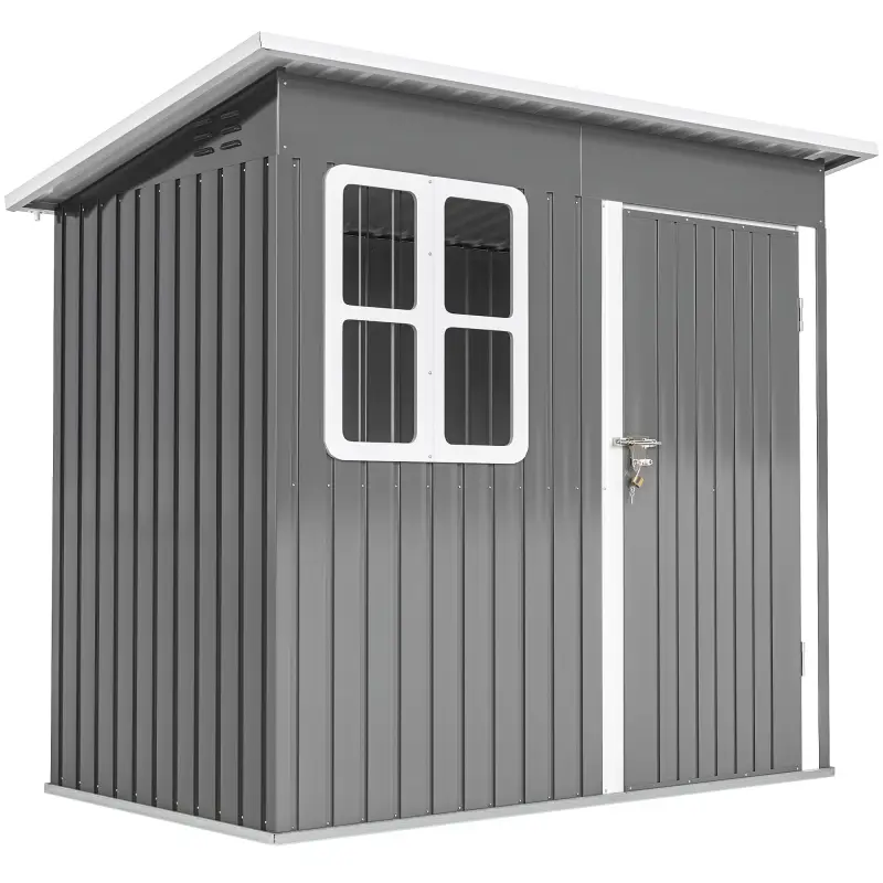 Caseta de Jardín 221x133x190 cm Cobertizo de Exterior Metálico para Almacenamiento de Herramientas Gris Oscuro