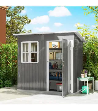 Caseta de Jardín 221x133x190 cm Cobertizo de Exterior Metálico para Almacenamiento de Herramientas Gris Oscuro