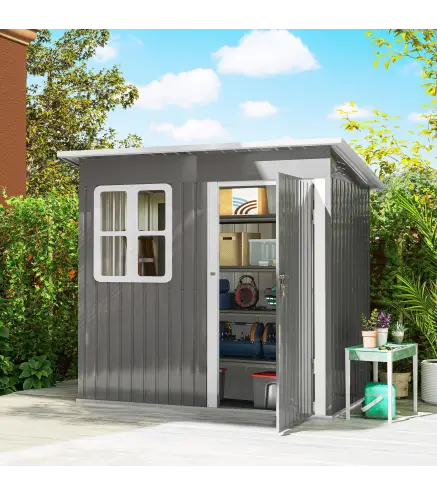 Caseta de Jardín 221x133x190 cm Cobertizo de Exterior Metálico para Almacenamiento de Herramientas Gris Oscuro