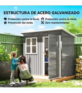 Caseta de Jardín 221x133x190 cm Cobertizo de Exterior Metálico para Almacenamiento de Herramientas Gris Oscuro