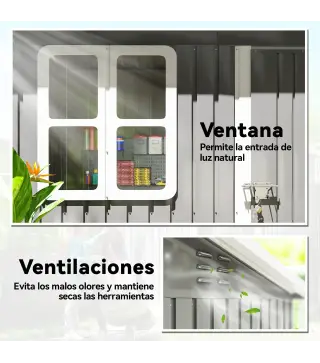 Caseta de Jardín 221x133x190 cm Cobertizo de Exterior Metálico para Almacenamiento de Herramientas Gris Oscuro