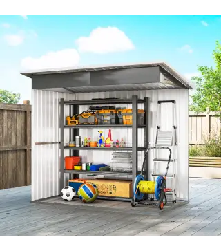 Caseta de Jardín 221x133x190 cm Cobertizo de Exterior Metálico para Almacenamiento de Herramientas Gris Oscuro