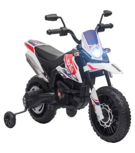 Moto Eléctrica para Niños 12V con Licencia Aprilia con Ruedas Auxiliares Desmontables 6 km/h Suspensión Trasera Blanco