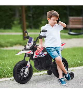 Moto Eléctrica para Niños 12V con Licencia Aprilia con Ruedas Auxiliares Desmontables 6 km/h Suspensión Trasera Blanco
