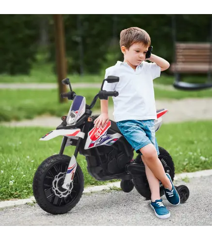 Moto Eléctrica para Niños 12V con Licencia Aprilia con Ruedas Auxiliares Desmontables 6 km/h Suspensión Trasera Blanco