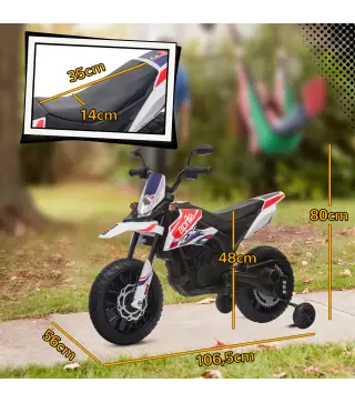 Moto Eléctrica para Niños 12V con Licencia Aprilia con Ruedas Auxiliares Desmontables 6 km/h Suspensión Trasera Blanco