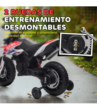 Moto Eléctrica para Niños 12V con Licencia Aprilia con Ruedas Auxiliares Desmontables 6 km/h Suspensión Trasera Blanco