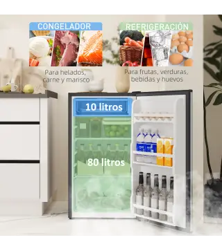 Mini Nevera Silenciosa 91 L Clase E con Temperatura Regulable 5 Niveles Puerta Reversible Estantes Ajustables Negro