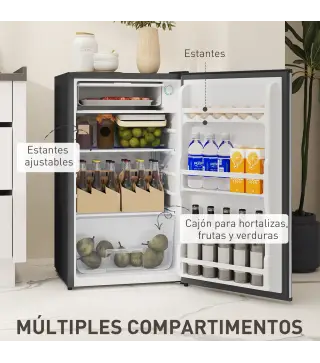 Mini Nevera Silenciosa 91 L Clase E con Temperatura Regulable 5 Niveles Puerta Reversible Estantes Ajustables Negro