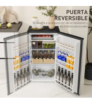 Mini Nevera Silenciosa 91 L Clase E con Temperatura Regulable 5 Niveles Puerta Reversible Estantes Ajustables Negro