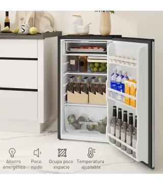Mini Nevera Silenciosa 91 L Clase E con Temperatura Regulable 5 Niveles Puerta Reversible Estantes Ajustables Negro