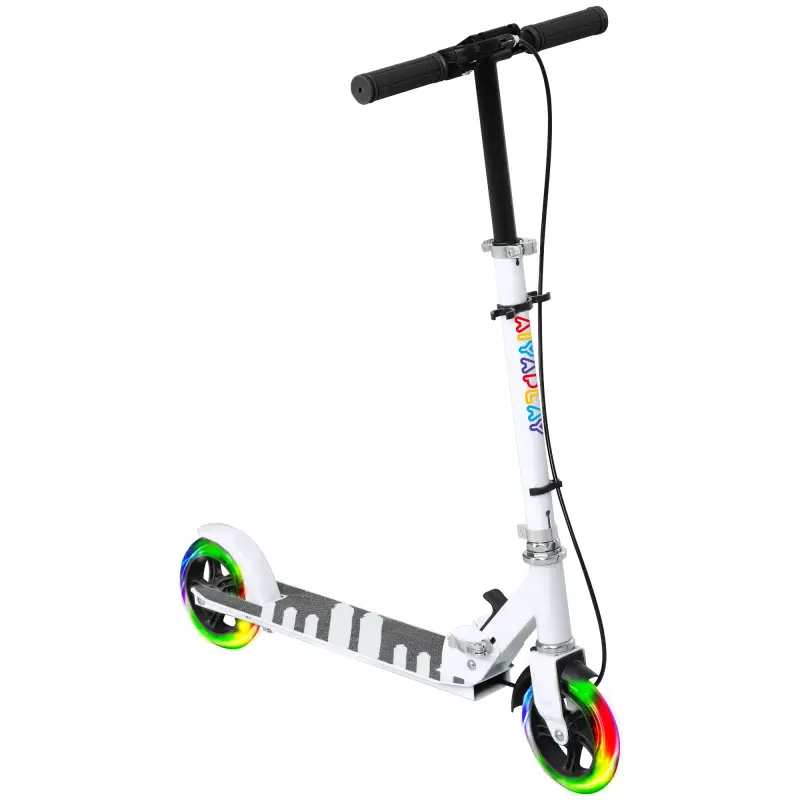Patinete Plegable para Niños de 3-8 Años de 2 Ruedas con LED Luces Manillar de 4 Altura Ajustable Doble Frenos Blanco